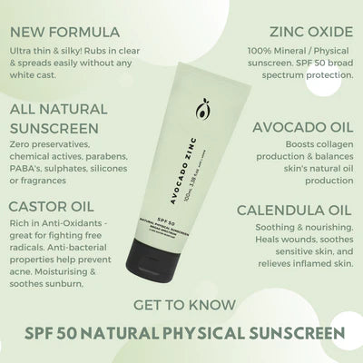 AVOCADO ZINC SPF 50 NATURAL PHYSICAL SUNSCREEN